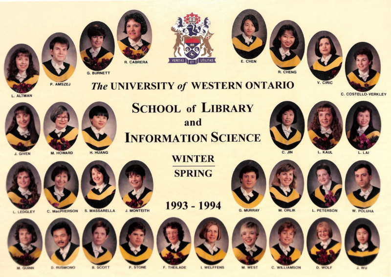 Photo of Master of Library and Information Science Graduating Class Winter-Spring 1993-1994